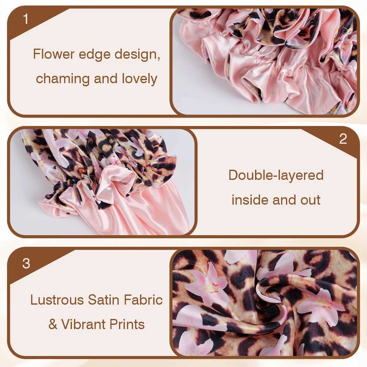 1PC Satin Bonnet for Hair Leopard Floral Print Ruffle Trim Protects Hair Lock Moisture Save Styles Sleep Cap for Women/Men Z250808
