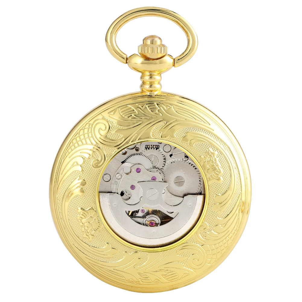 Gold Shlied Royal Pattern Mehcnaical Automatic Pocket Watch With 30 cm Chain Fob Watches For Men Women 250807