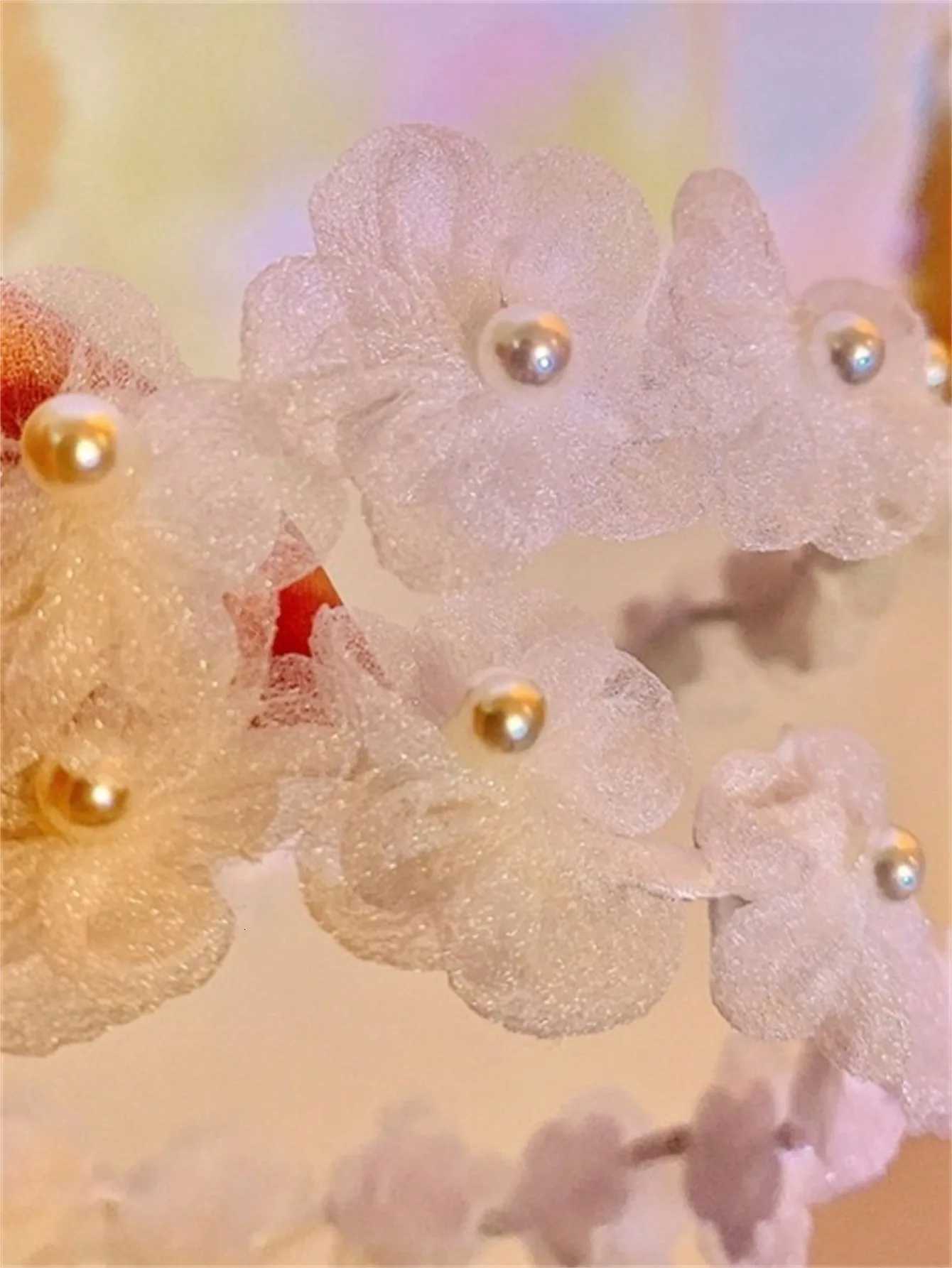1 Wens Summer New Solid Color Soft Sweet Wer Band White Pearl Band Sen Tie Band Hair Accessory Piece Y250808