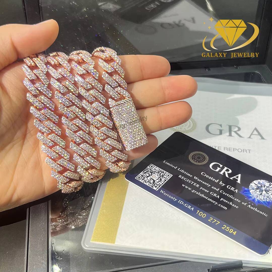 High Quality 8mm Moissanite Chian 2Rows Hip Hop Jewelry for Men 925 Silver Iced Out Cuban Chain with GRA Certificate