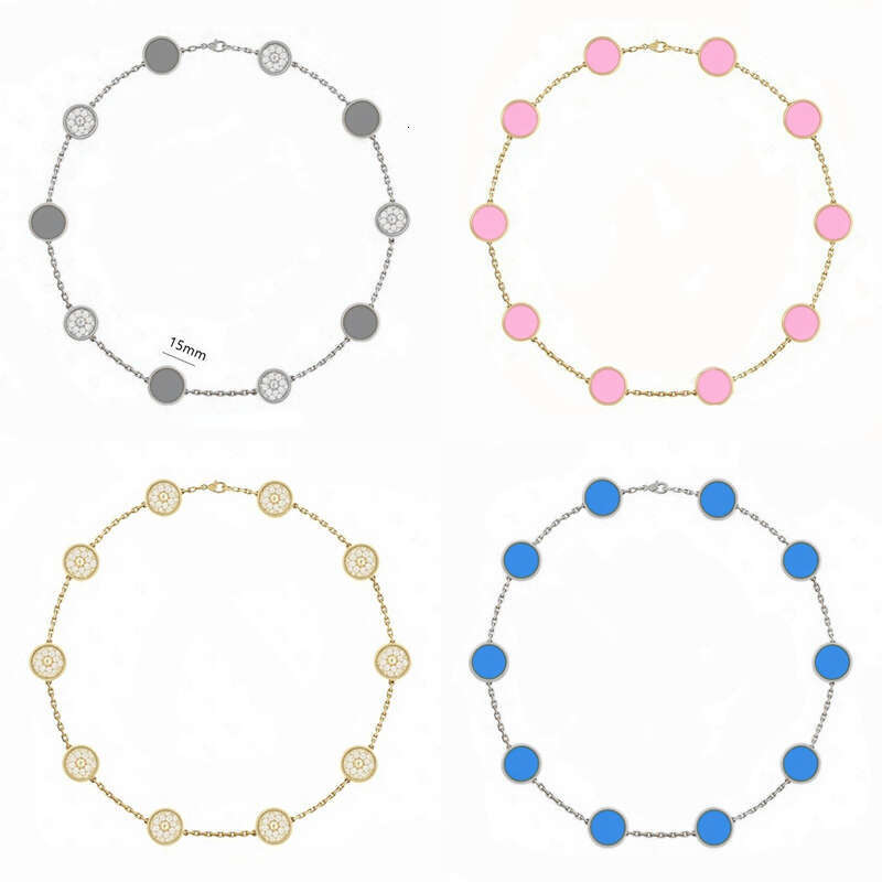 fashion 10 Motif Flower Necklaces Designer For Women Plated Gold Jewelry Woman 15mm Wide 42CM Length Pink Light Blue Four Leaf Clover Necklace Christmas Gift