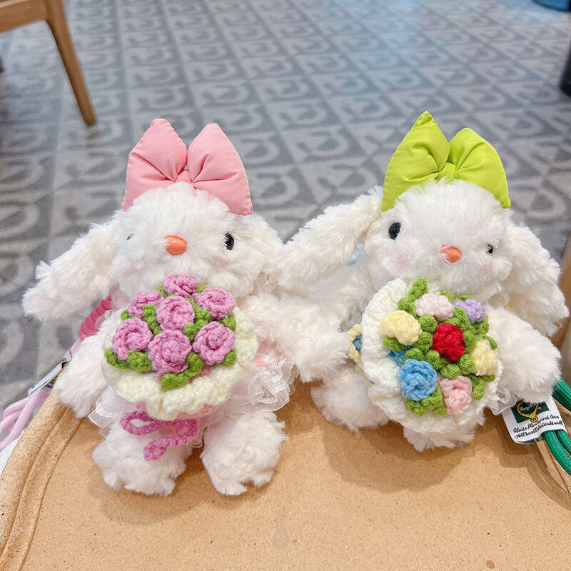 New Dress Plush Lop-Eared Rabbit Keychain Cute Adorable Holding Flower Bunny Plushie Bag Pendant for Women