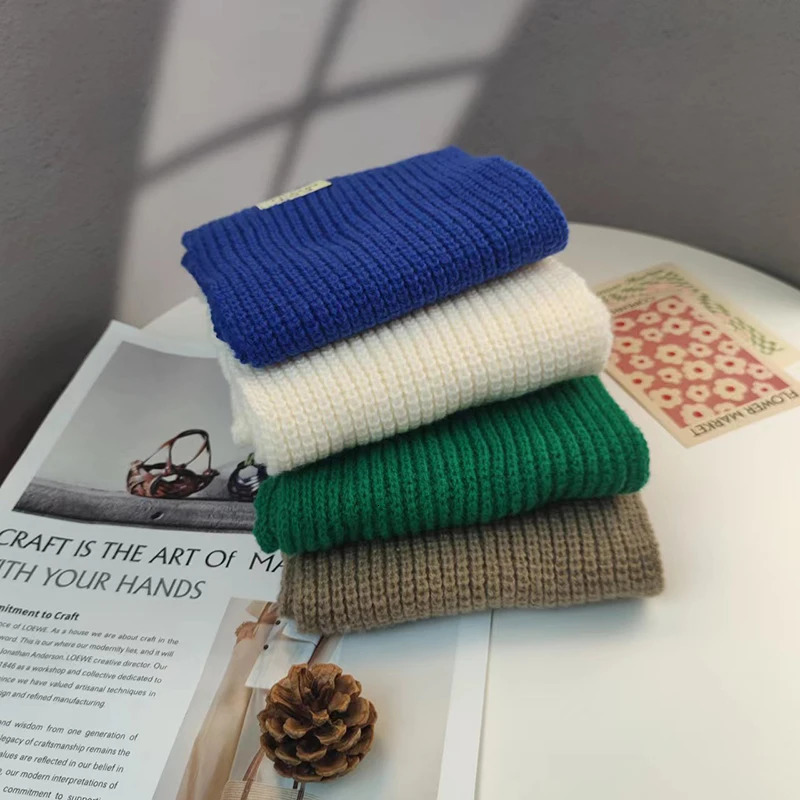 RICYGVM Solid Color Woolen Knitted Scarf For Women Windproof Warm Scarves Blue Neck Collar Winter Korean Girl Cross Neckerchief 250807