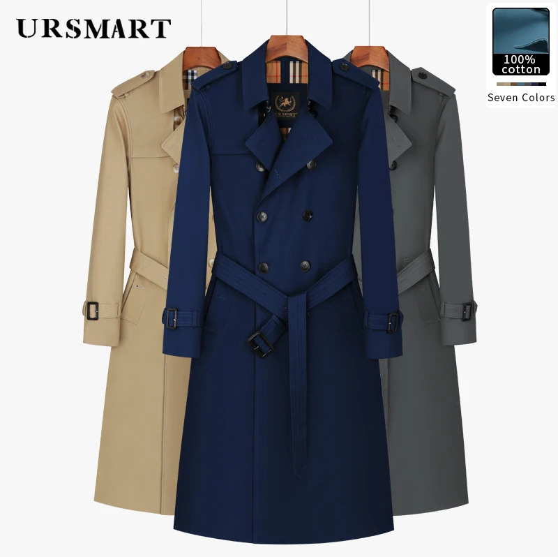 mens trench coat long knee length double breasted khaki English style thickened down liner windproof pure cotton jacket windbr 250801