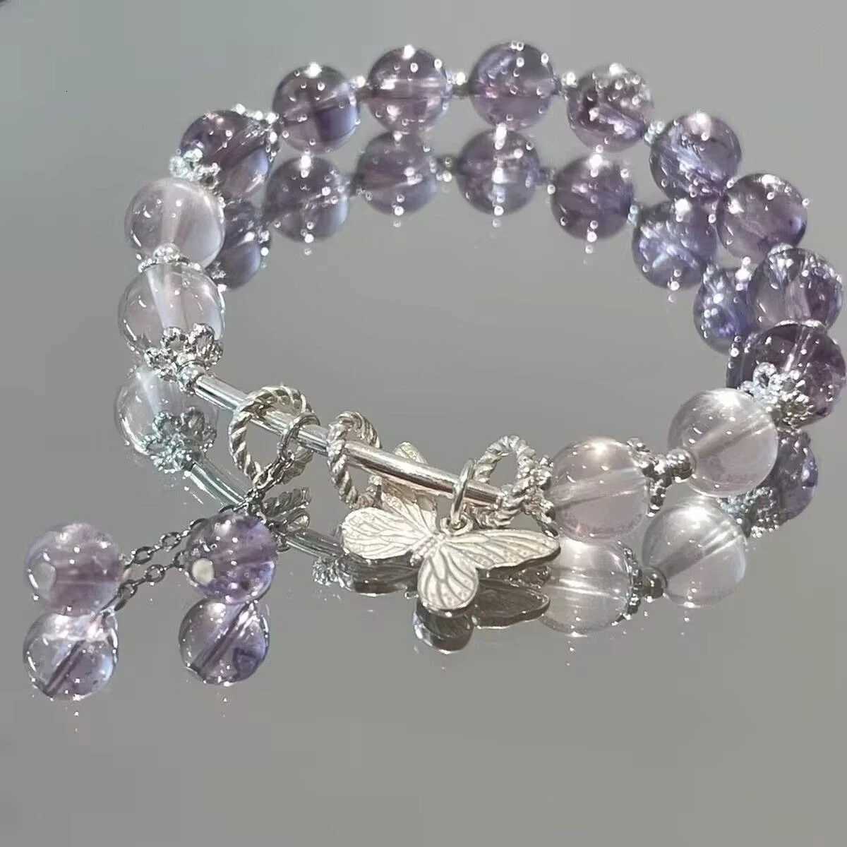 2025 New Style Butterfly Charm Bracelet, Unique Design, Amethyst Beaded Bracelet, Perfect Gift for Girlfriend or Best Friend, Women's Jewelry Z25