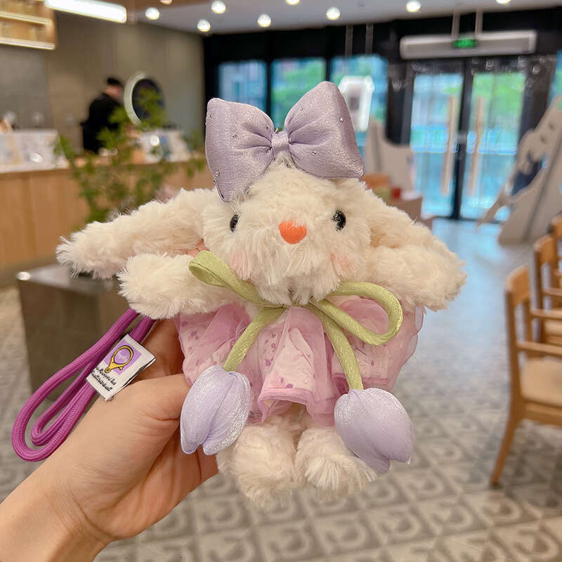 Cute Tulip Chiffon Skirt Lop-Eared Rabbit Keychain Adorable Plush Bunny Doll Internet Celebrity Bag Pendant