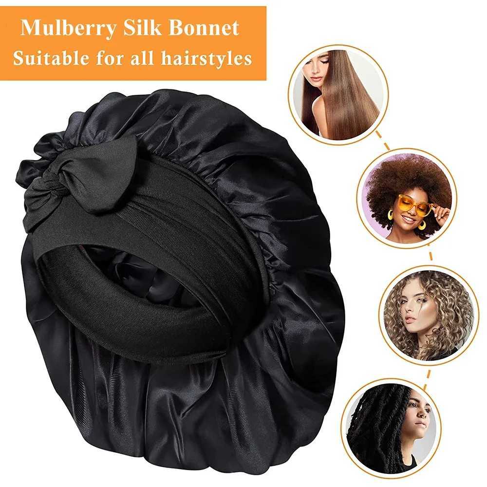 Mulberry Silk Sleeping Bonnet for Curly Hair Adjustable Satin Sleep Cap Wide Elastic Band No Damage Hair Care Night Cap Z250808