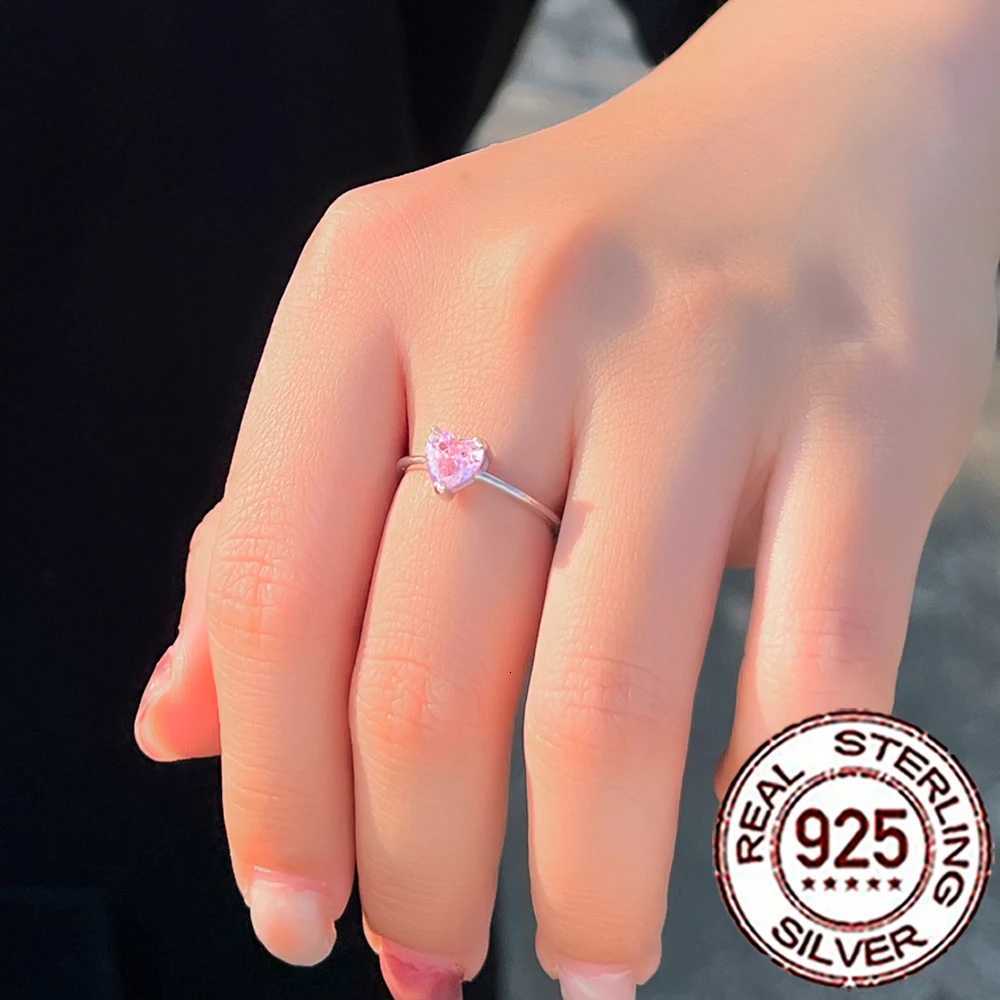925 Sterling Silver 1CT Pink Heart Shape CZ Stone Wedding Band Promise Rings for Women Fine Jewelry Lover Gifts SR046 Y250808