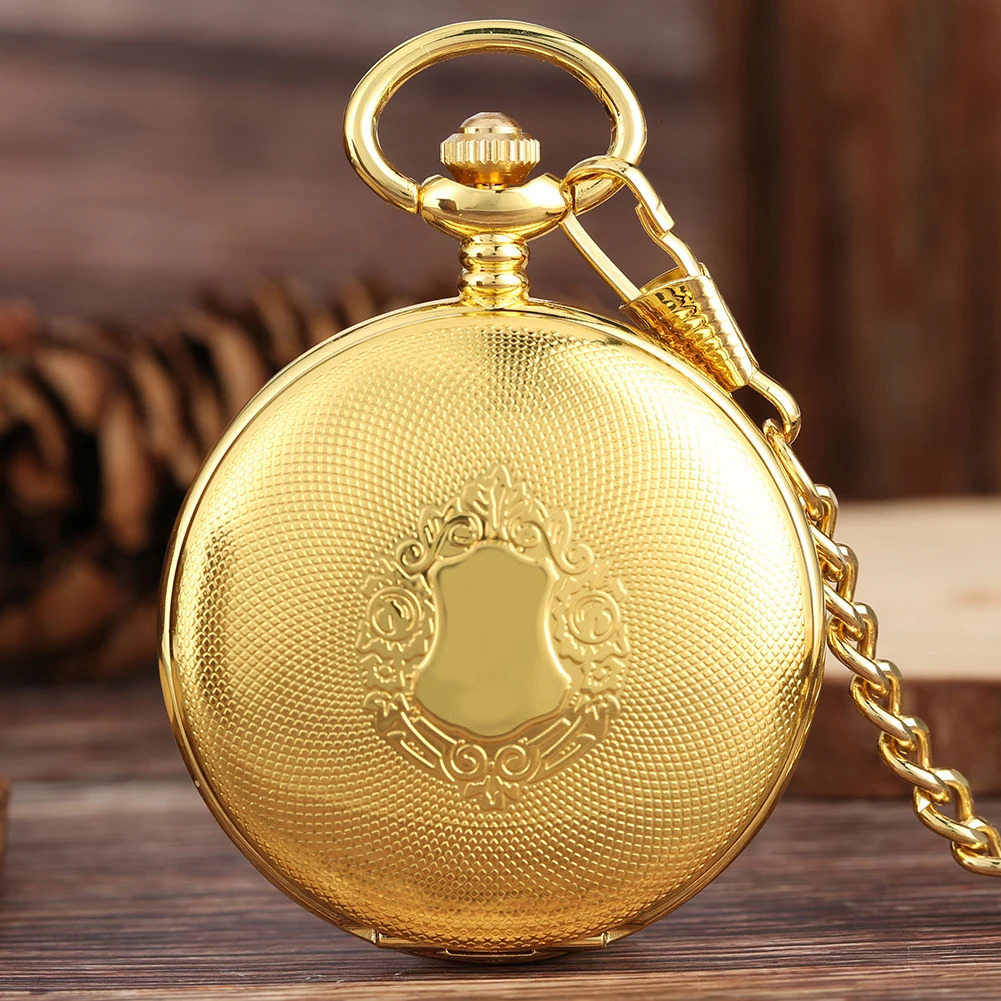 Gold Shlied Royal Pattern Mehcnaical Automatic Pocket Watch With 30 cm Chain Fob Watches For Men Women 250807