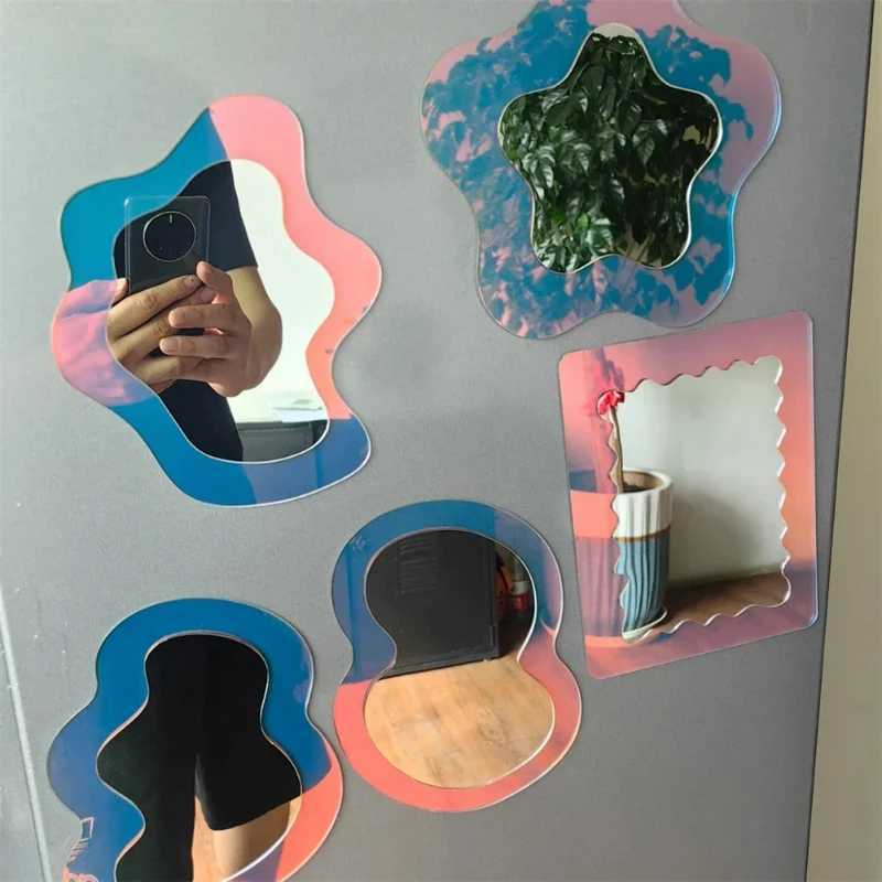 1pcs Magnetic Locker Mirror School Bathroom Refrigerator Cabinet Decoration Mirrors Creative Geometric Pattern Makeup Mirror Z250807