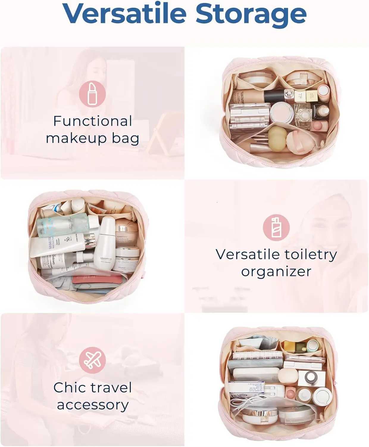 100% Fi Fluffy Padded Makeup Bag Storage Box Wide Zipper Bag Fi Daily Travel Portable Cosmetic Bag Y250808