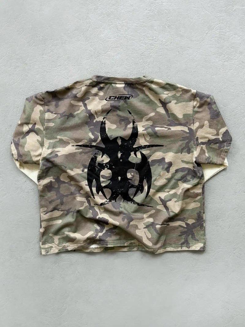 Men's T Shirts 2025 Street Hip-hop Fashion Camouflage Retro Loose Long Sleeve Men Harajuku Punk Goth Casual Oversized Top Women