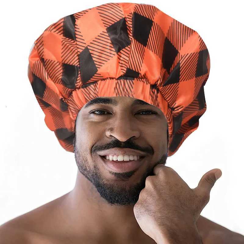2 Layer Waterproof Oxford Cloth Shower Cap Long Hair Oil Print Hat Suitable for Men with Thick Long Braided Hair Z250808