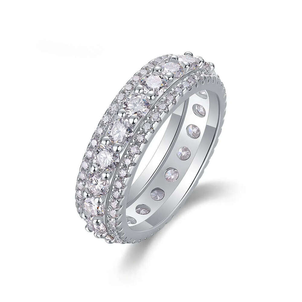 DE Fashion Ring 6mm Wide Iced Out Sier D Color Moissanite Rings with GRA Certificate