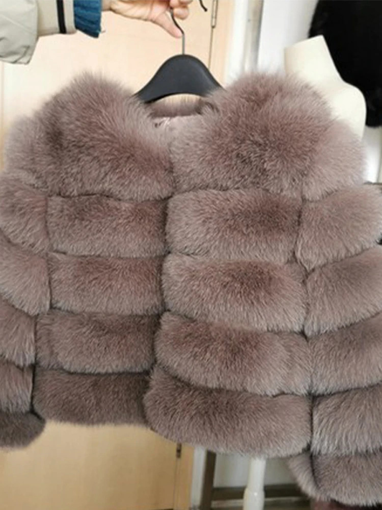 Faux Fur Short Coat Women Cropped Long Sleeve Artificial Fox Fur Jacket Women Winter Fluffy Top Thick Warm Furry Fur Outwears 250806
