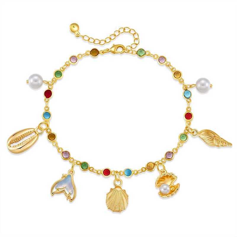 2025 New Fashion Gold Color Starfish Shell Chain Bracelet for Women Stainless Steel Metal Flower Pendant Bracelet Jewelry Gift Z250807