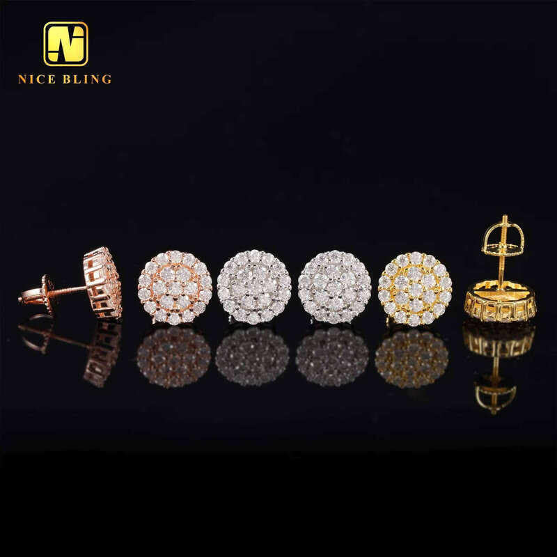10MM Hip Hop Earrings Iced Out Jewelry Unisex Moissanite Dia Cluster Ear Studs for Men Women Sier
