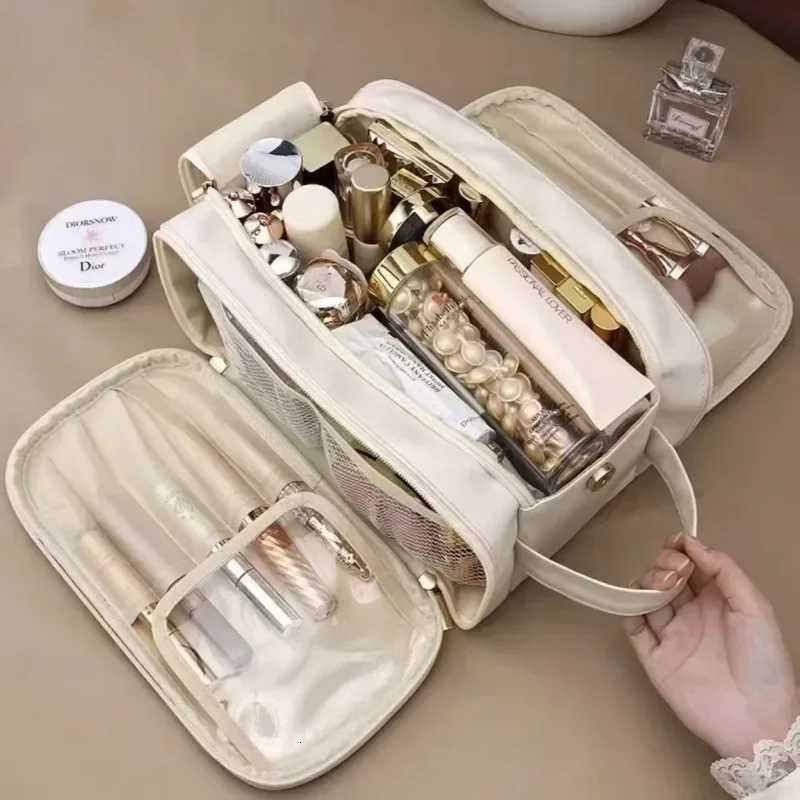 PU Large Capacity Makeup Bag for Mens Double Zipper High-value Portable Travel Toiletries Bag Handheld Storage Bag Y250808