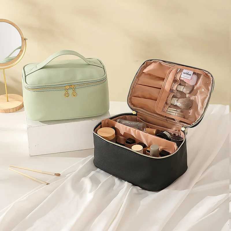 Fi Korean Large Square Tote Travel Cosmetic Bags Case PU Leather Makeup B Toiletry Organizer Storage Bag Y250808