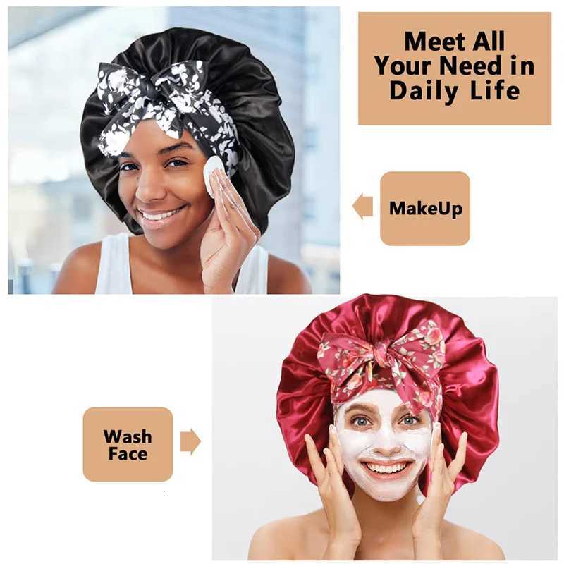 2PCS/LOT Boho Printed Headband Satin Bonnet Lace Up Bowknot Hair Bonnet Elastic Sleeping Night Cap Shower Bath Bonnets For Women Z250808