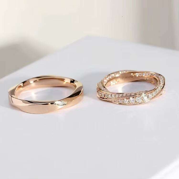 Fine Jewelry Women's Engagement 14K Yellow Rose Gold Twist Mobius D VVS Moissanite Wedding Promise Band Ring
