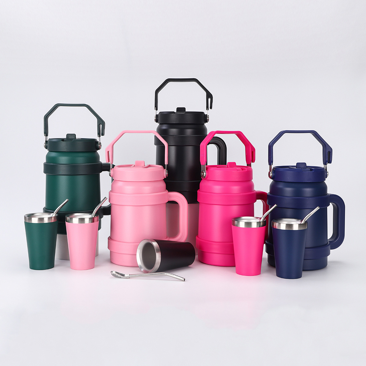 1500ML 2000ML Thermos Large-capacity Bucket Set Self-driving Car Handle 304 Stainless Steel Insulated Cup Travel Outdoor Sports Water Bottle 2025 New 