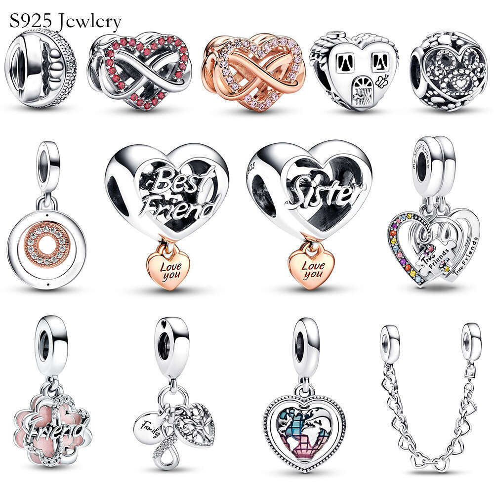 Real 925 Sterling Silver Family Heart Puzzle Piece Hearts Splittable Friendship Dangle Charm Ked Hearts Safety Chain