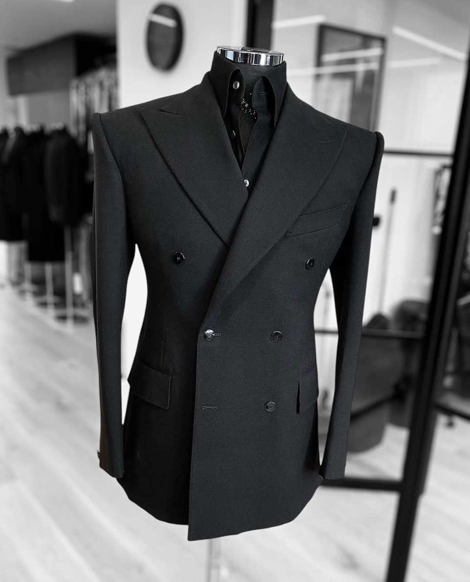 Formal Wedding Tuxedos 1 Pcs Jacket Black Double Breasted Men Suit Peaked Lapel Groom Evening Business Prom Blazers Customized