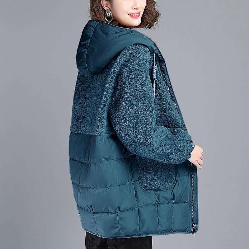 Women's Clothing Loose Warm Jacket Mid Length Lamb Wool Large Size Cotton Thickened Coat
