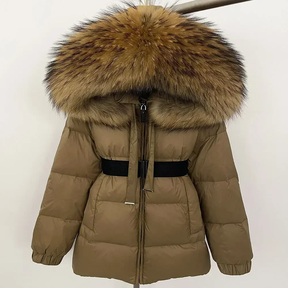 90% Duck Down Coat Female Winter Short Hooded Feather Parkas Waterproof Huge Puffer Jacket Women Raccoon Fur Jacket 250804