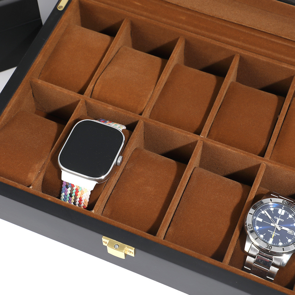 High-end Lacquer 12-slot Watch Display Box Black Matte Jewelry Storage Box Large Capacity Flip Cover Window Watch Box 241018