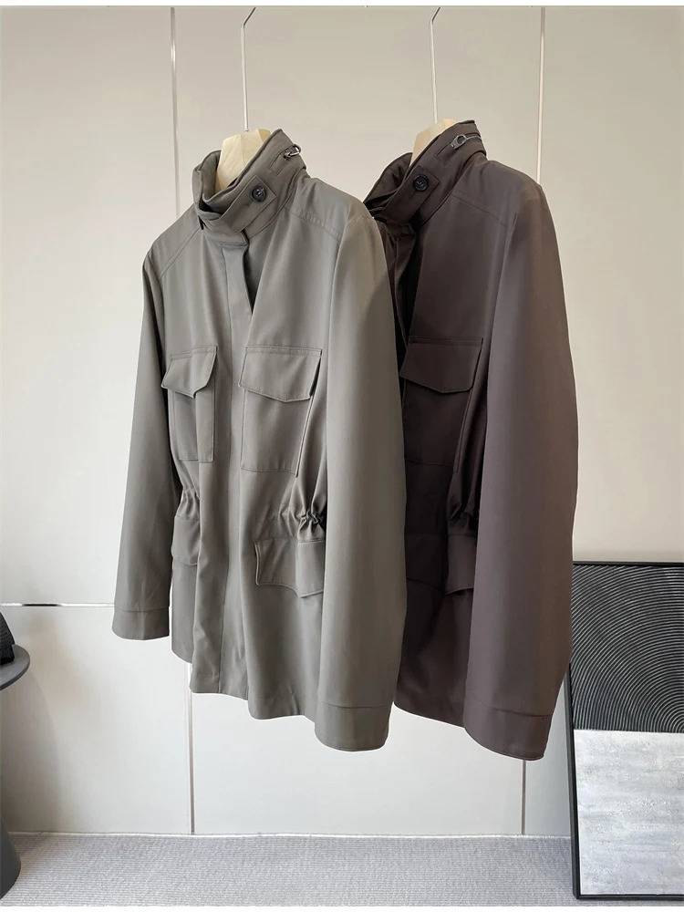 Womens Waterproof Windproof Pocket Waist Short Windbreaker Jacket 250728