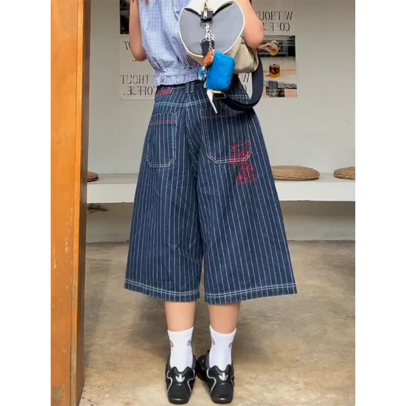 Womens Light Blue Calf Length Cargo Jeans Harajuku Y2k Baggy Denim Trousers Japanese 2000s Oversize Jean Pants Vintage Clothes 250804