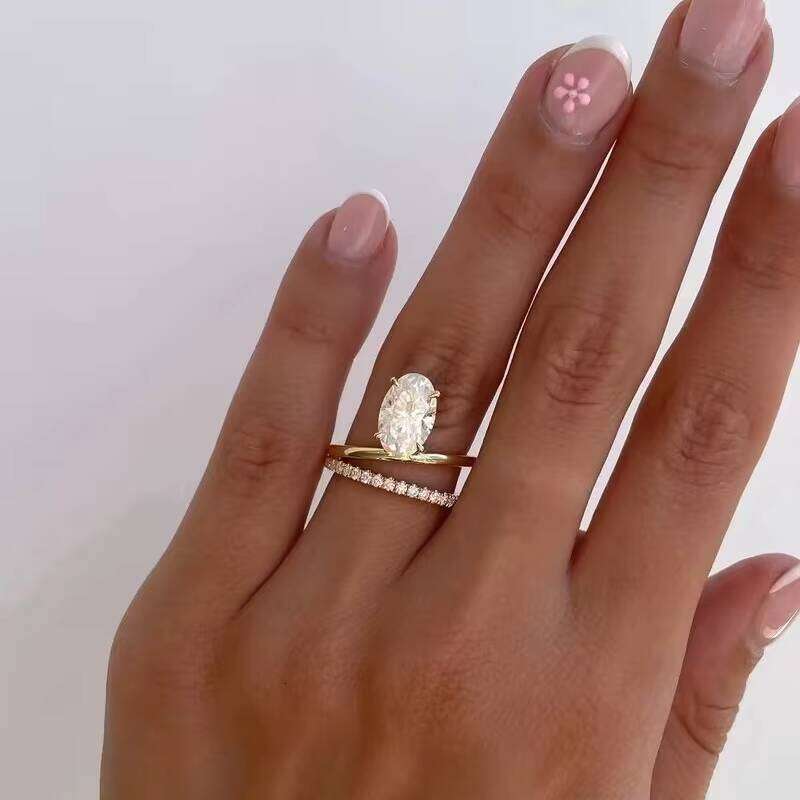 Fine Jewelry 14K Gold Eternity Oval Cut Vvs1 Moissanite Pass Dia Test Women Ring