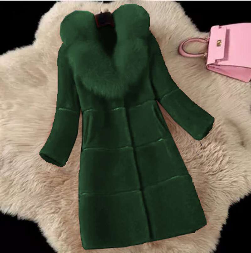 Women's Clothing Cashmere Splicing One Medium Length Fox Collar Fur Coat