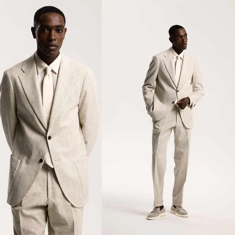 Simple Stripe Wedding Tuxedos 2 Piece Set Jacket Pants Men Suit Notched Lapel Groom Evening Business Prom Blazers Customized