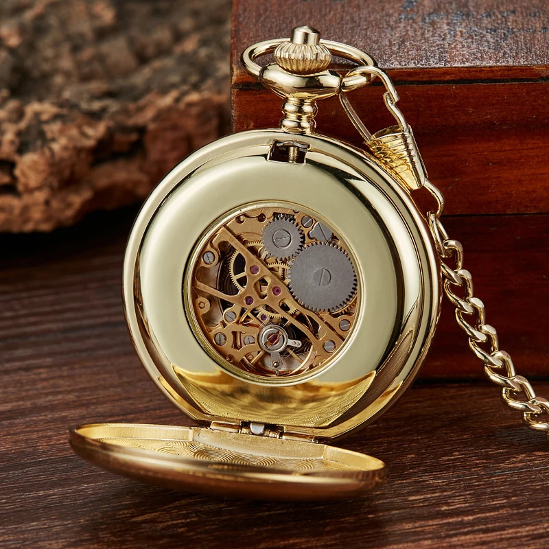Vintage 2 Sides Open Case Mechanical Mens Watch Double Face Roman Dial Clock Hand Wind Pocket Watch With FOB Chain Gift 250807