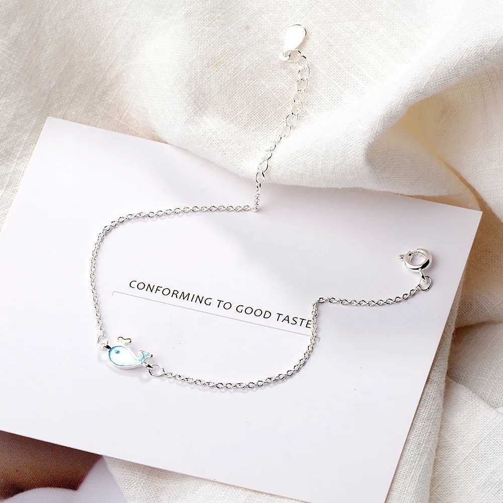 Handmade Personality New Exquisite 925 Sterling Silver Jewelry for Women Blue Epoxy Whale Fish Temperament Bracelets SB10 Z250807