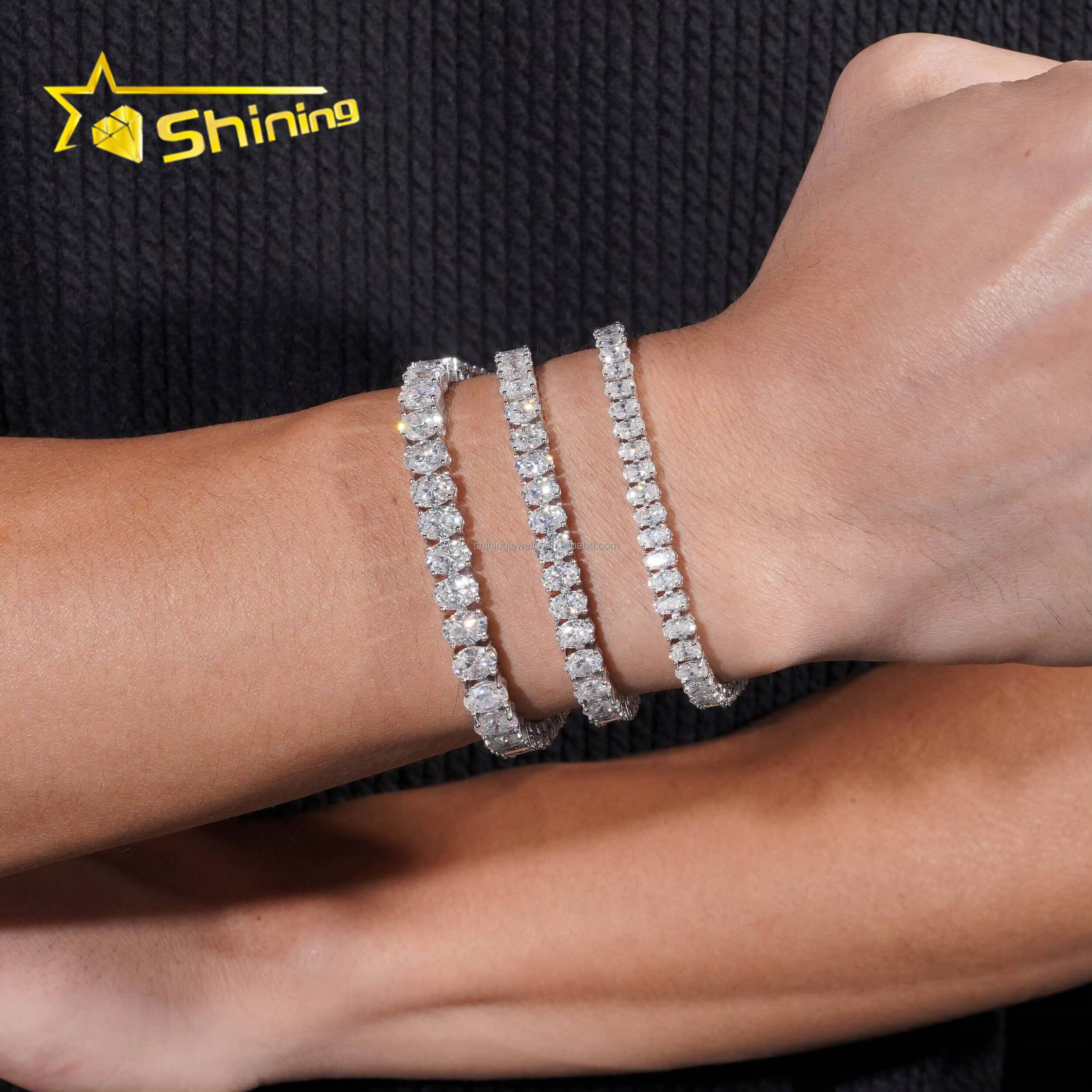 Most Popular New Arrivals Hip Hop Vvs Oval Moissanite Diamond Iced Out GRA Certificate S925 Silver Tennis Bracelet Man Gift
