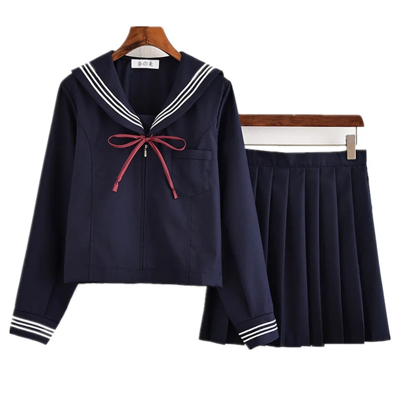 Navy Blue JK Uniform Summer Shortlong Sleeve Japanese School Uniforms Girls Sailor Sets Pleated Skirt COS Costume 250729