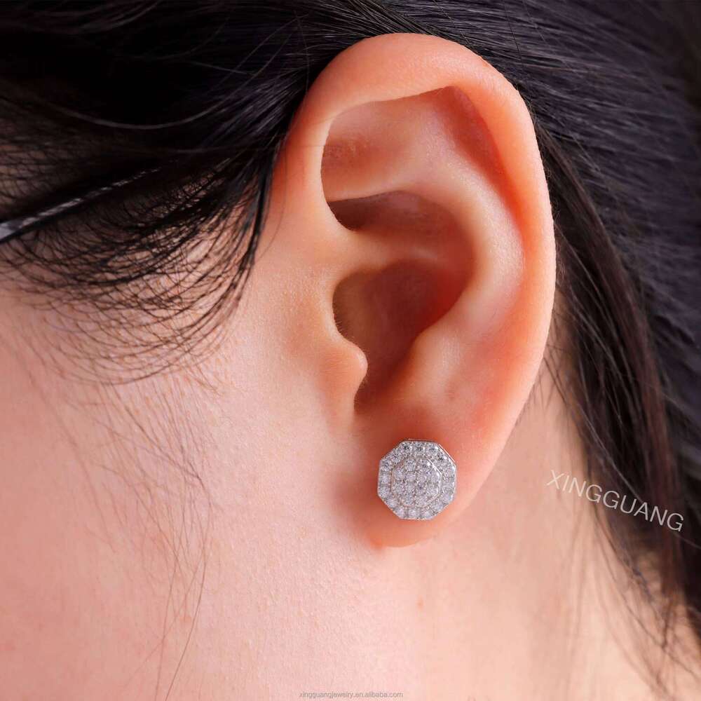 Fine Jewelry Hip Hop Men's White Gold Plated S Sier 100% Pass Dia Test Shiny Ice Out Moissanite Stud Earrings