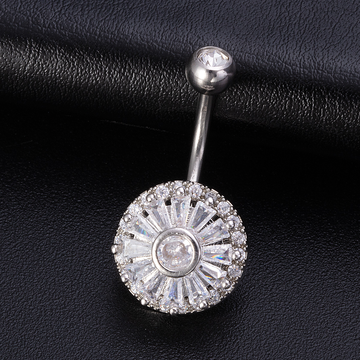 Rotating zircon inlaid navel ring, stainless steel rod, navel nail, perforated human body accessory, navel buckle accessory manufacturer