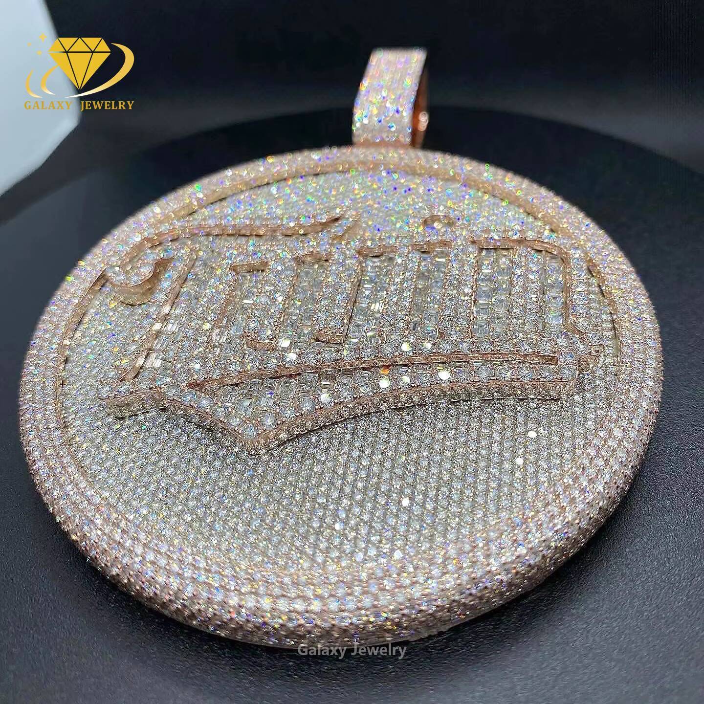 High Quality Hiphop Moissanite Gold Plated 925 Silver Pendant Fully Iced Out Custom Letter Necklace 3D Big Round Disc Pendant