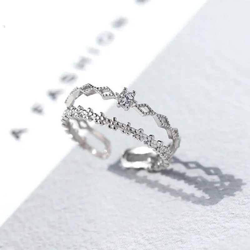 925 Sterling Silver Flower Lace Ring Korean Fashion Opening Inlaid CZ Adjustable Rings Valentines Day Gift Y250808