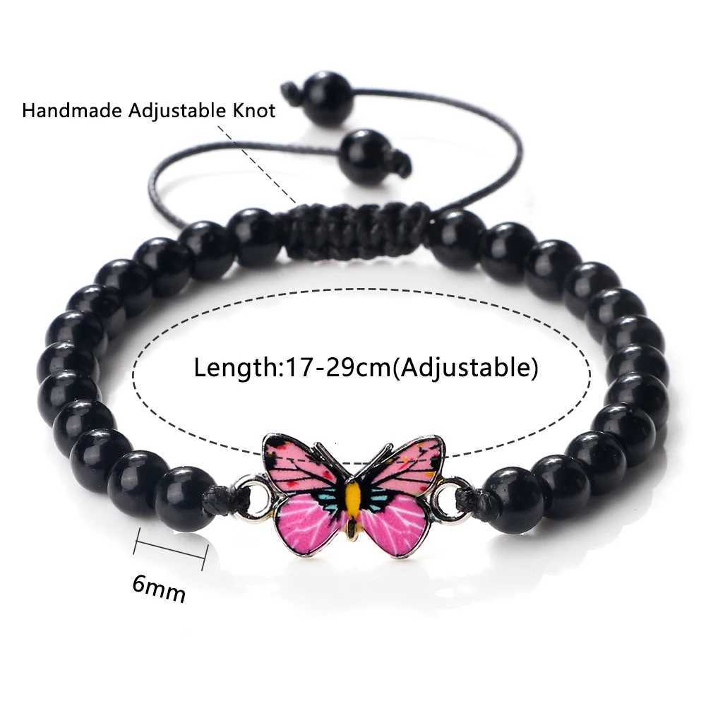 Charm Women Pink Butterfly Bracelet 6mm Natural Tiger Stone Black Lava Onyx Beads Bracelets Bangles Handmade Womens Wrist Jewelry Z250807