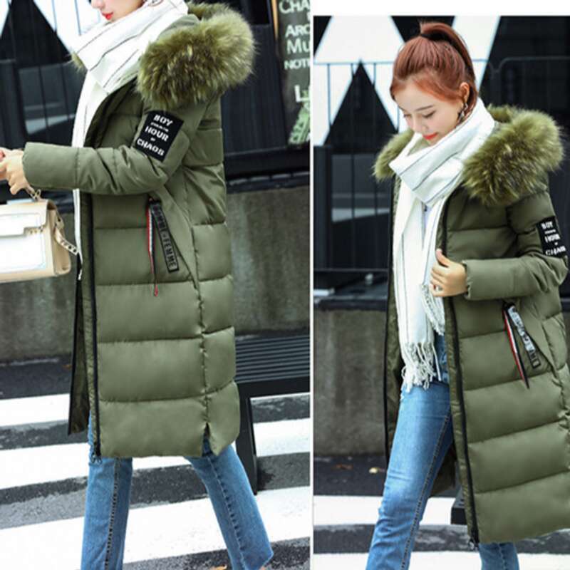 Women's Clothing New Padded For Women Long Styledown Thickened Over The Knee Fur Collar Cotton Jacket Soft Winter Coat