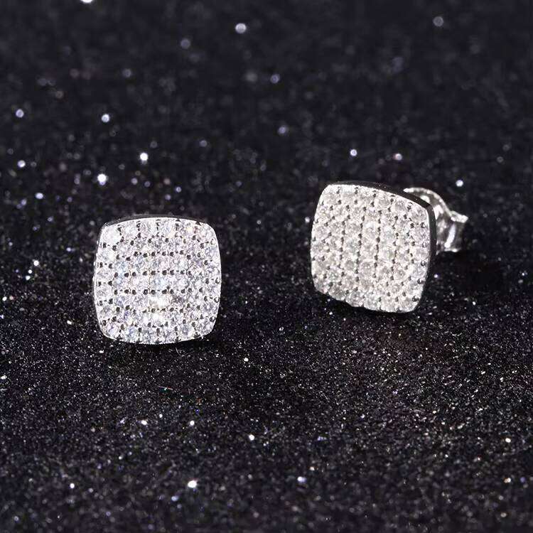 XINGGUANG JEWELRY Sterling Sier Iced Out VVS Moissanite Hypoallergenic Square Stud Earrings for Men Women