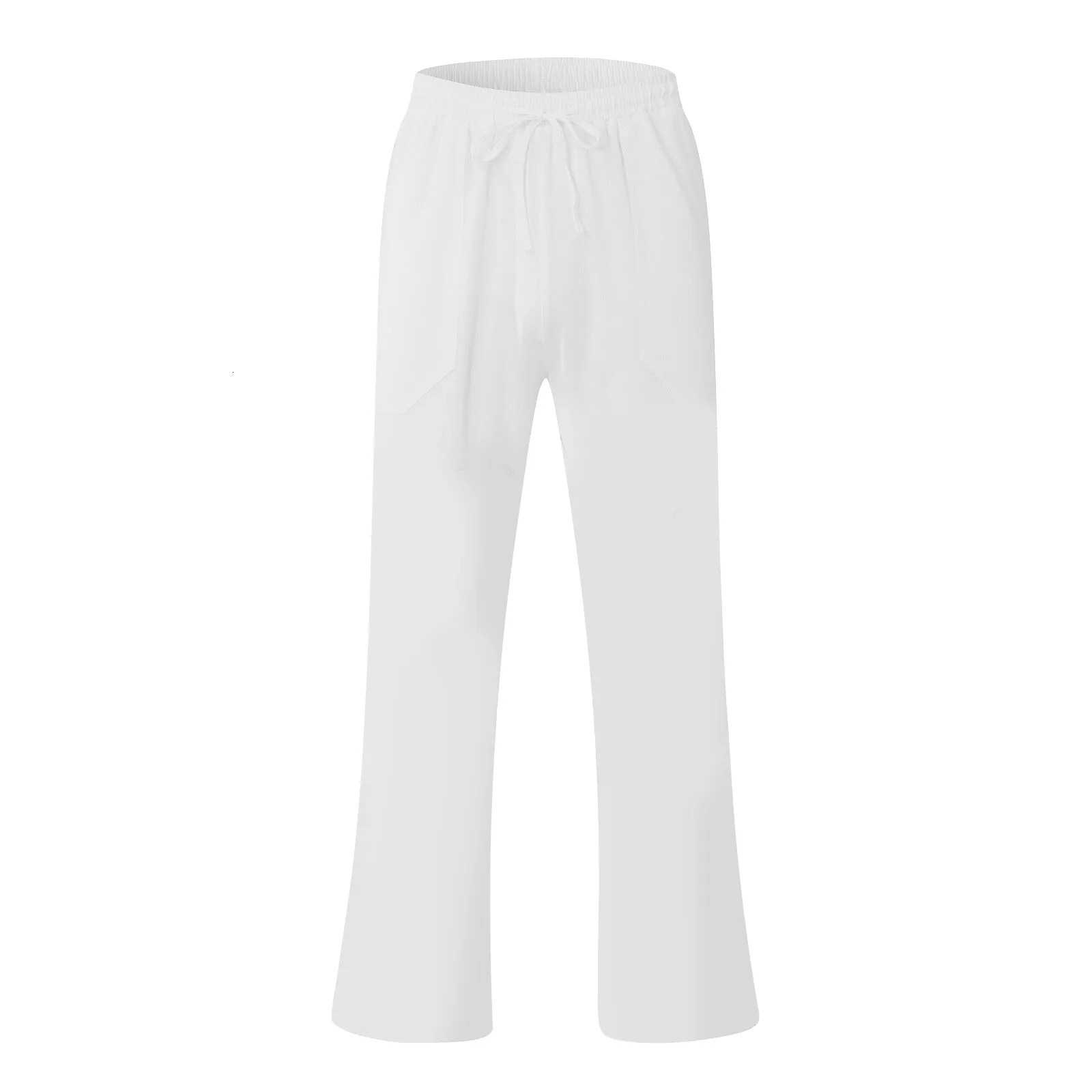 Summer Trousers MenS Solid Color Cotton And Linen Loose Beach Casual Trousers Drawstring Pocket Street Straight Pants 250805