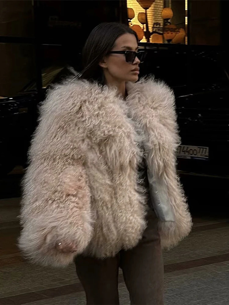 In Winter Fluffy Faux Fur Coats For Women Elegant Long Sleeve Warm Jackets Female Street Office Lady Chic Outerwear 250806