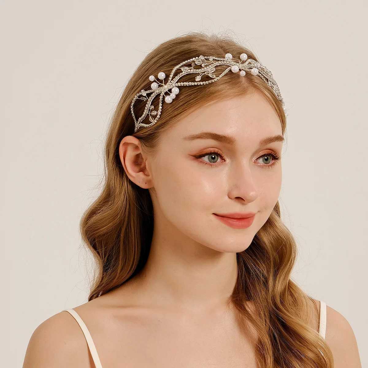 Unique Design Pearl Crystal Beaded Hair Net For Girls Handmade Sparkling Rhinestone Bands Party Hair Jewelry As Gifts Y250808